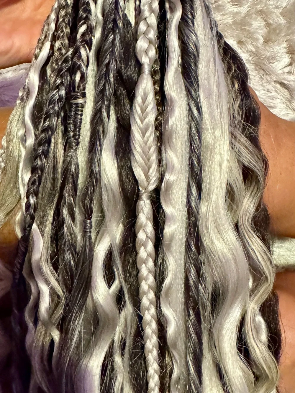 Synthetic Braided Hair Extensions in Black & Gray Mix New Hair